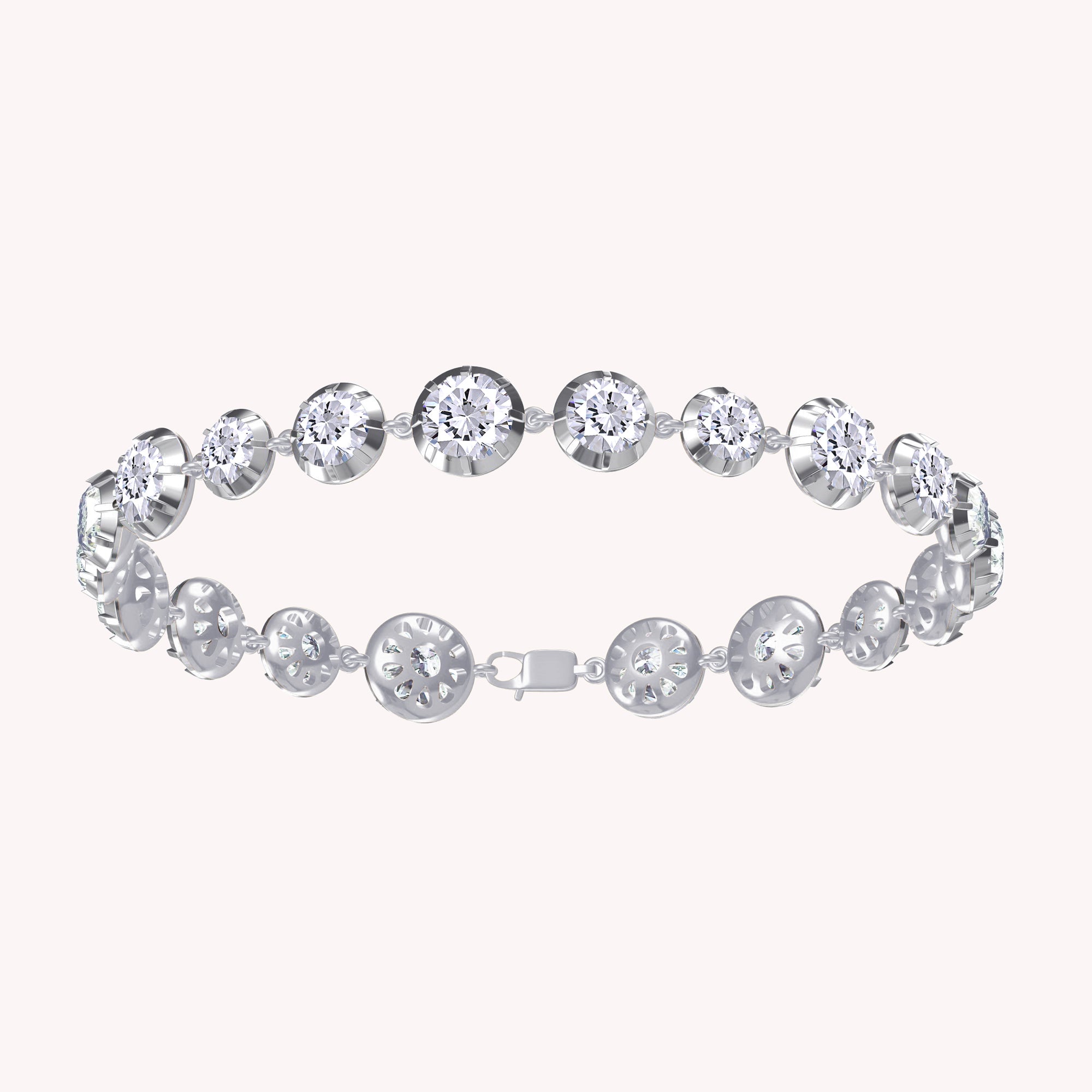 Round Shape Lab Grown Diamond Two Tone Georgian Victorian Style Tennis Link Chain Bracelet - 13.20 CTTW