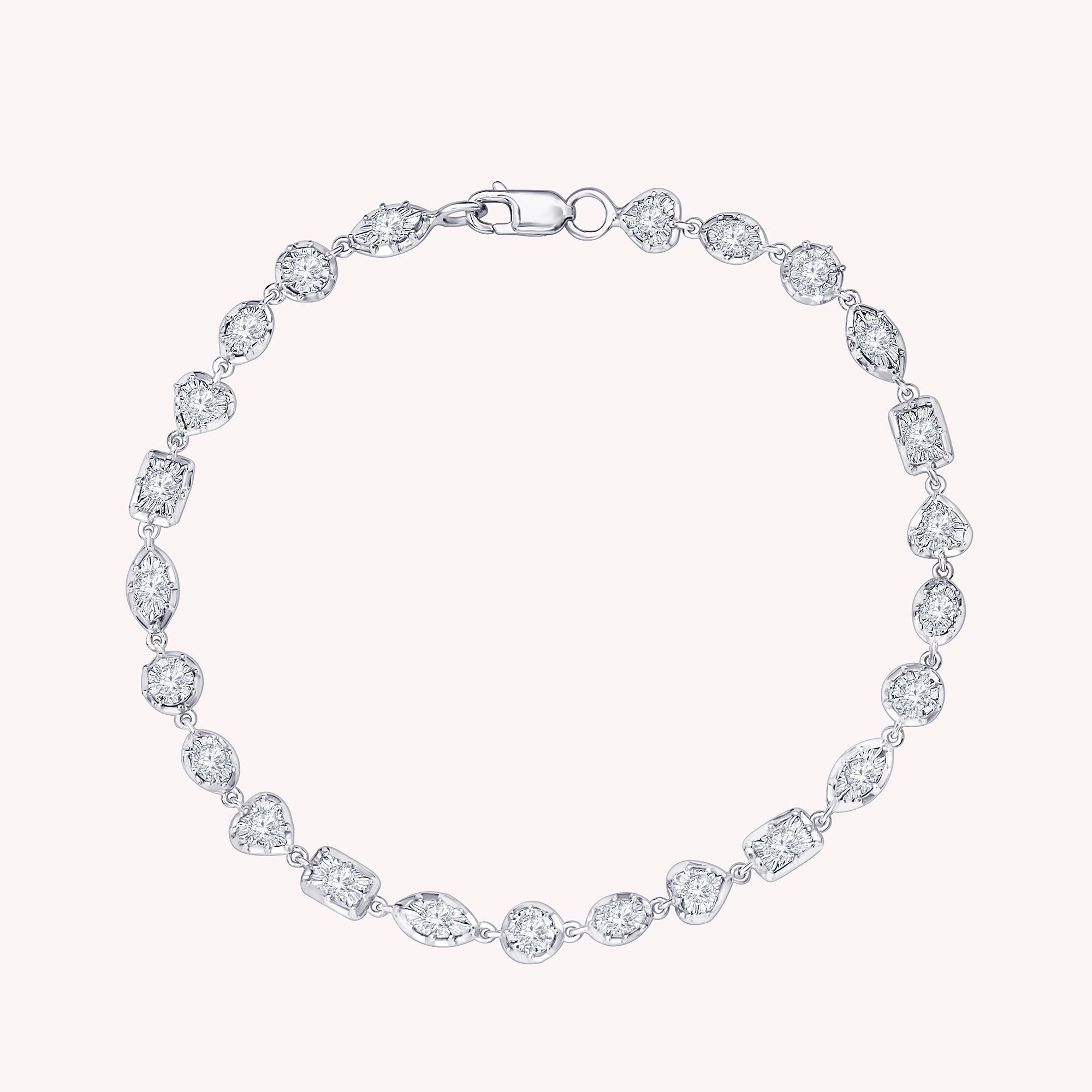 Georgian Tennis Bracelet Multi Shape Style Round Cut Lab Grown Diamond Bracelet