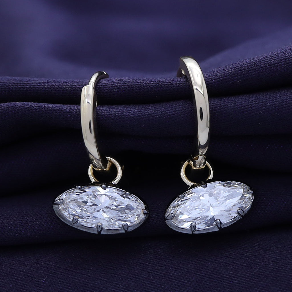 Huggie Earrings For Women, Moval Shape Lab Grown Diamond Two Tone Huggie Earring