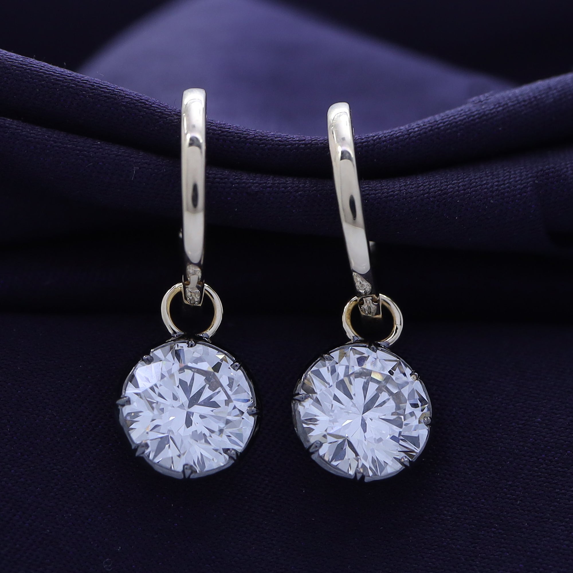 Huggie Earrings For Women, Round Shape Lab Grown Diamond Two Tone Huggie Earring