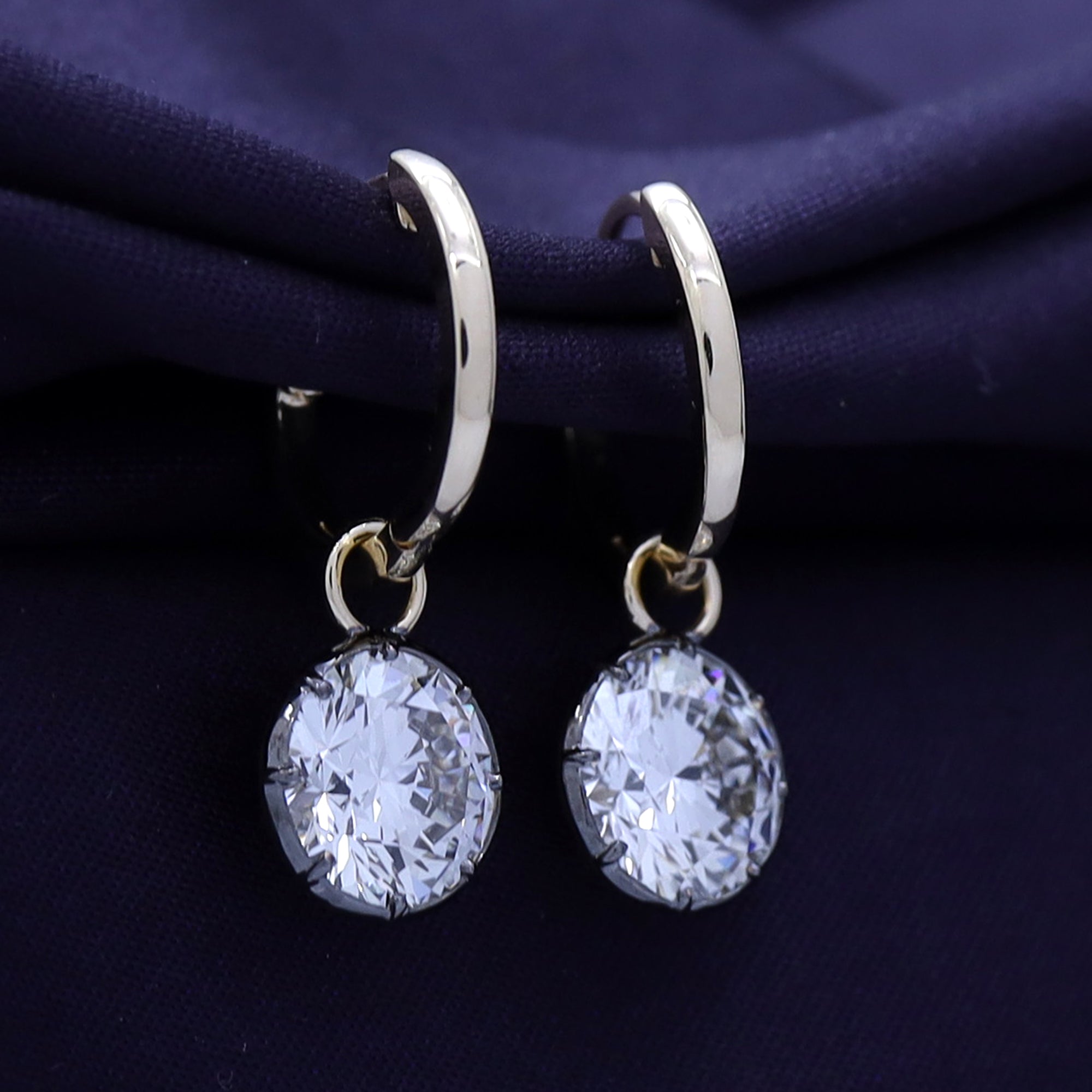 Huggie Earrings For Women, Round Shape Lab Grown Diamond Two Tone Huggie Earring
