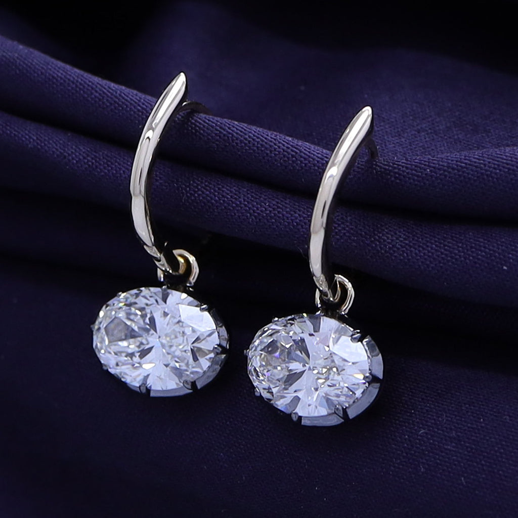 Huggie Earrings For Women, Oval or Heart Shape Lab Grown Diamond Two Tone Huggie Earring