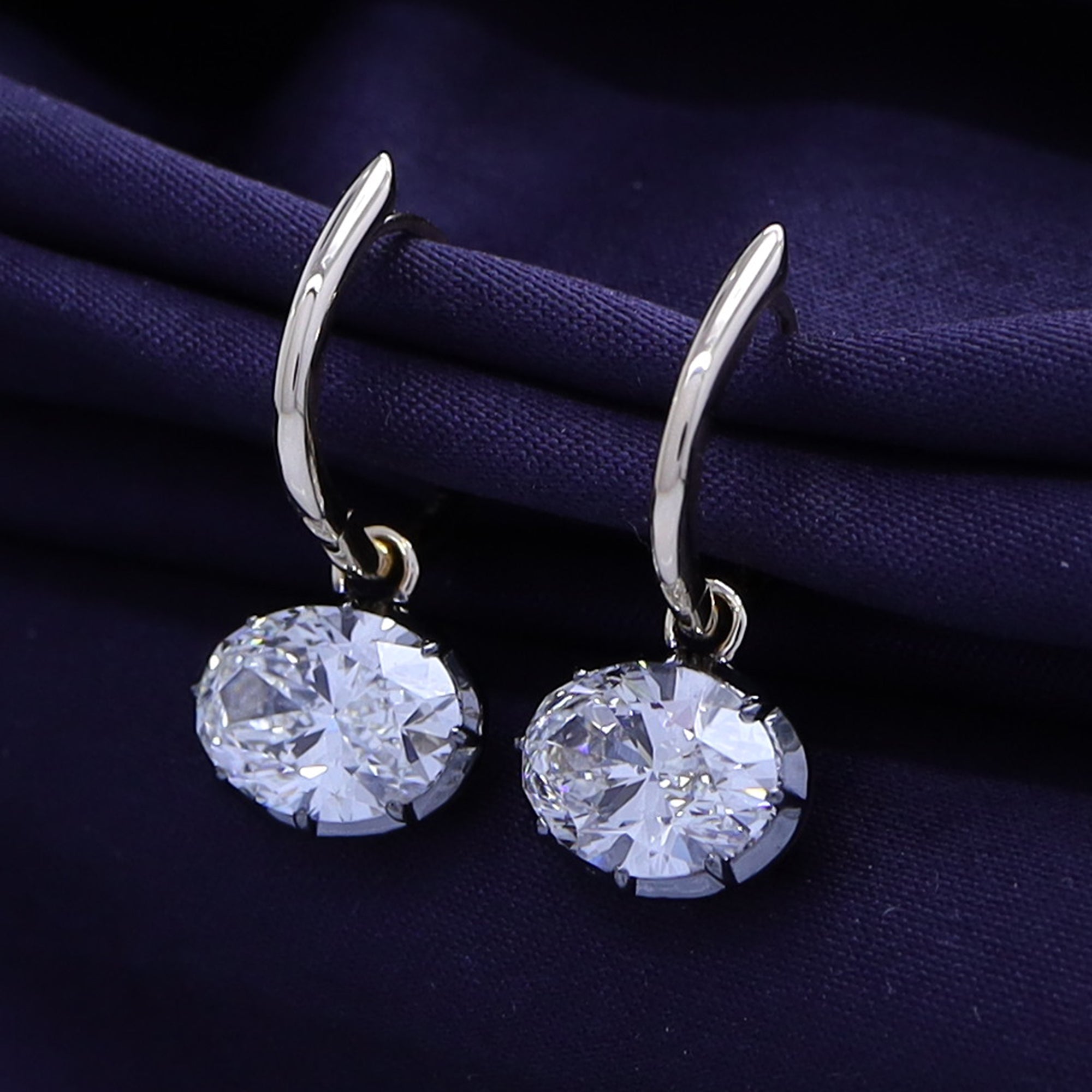 Huggie Earrings For Women, Oval or Heart Shape Lab Grown Diamond Two Tone Huggie Earring