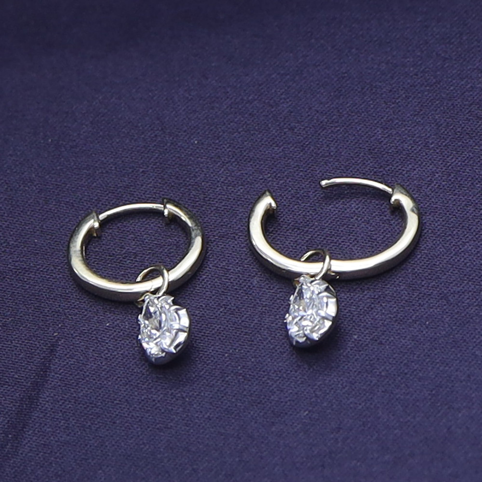 Pear Shape Lab Grown Diamond Two Tone Drop Huggie Hoop Earrings