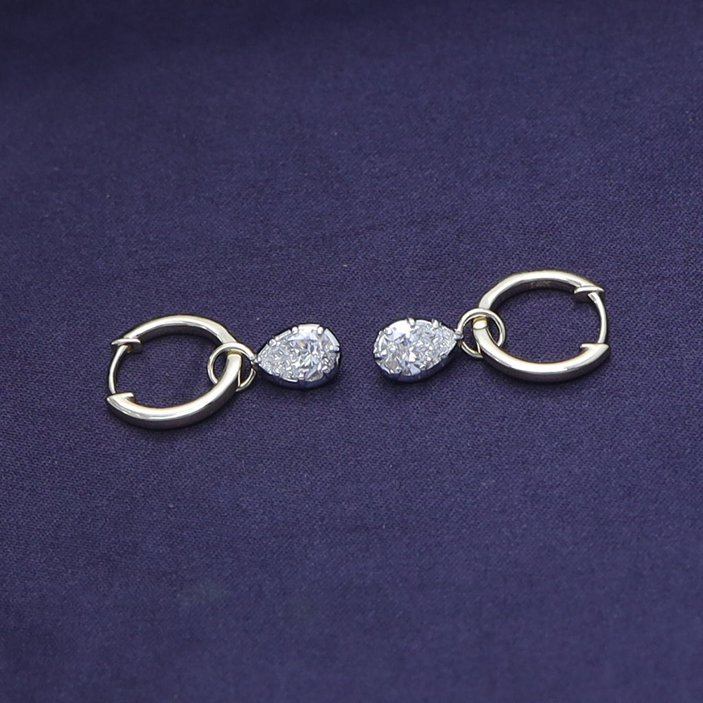 Pear Shape Lab Grown Diamond Two Tone Drop Huggie Hoop Earrings