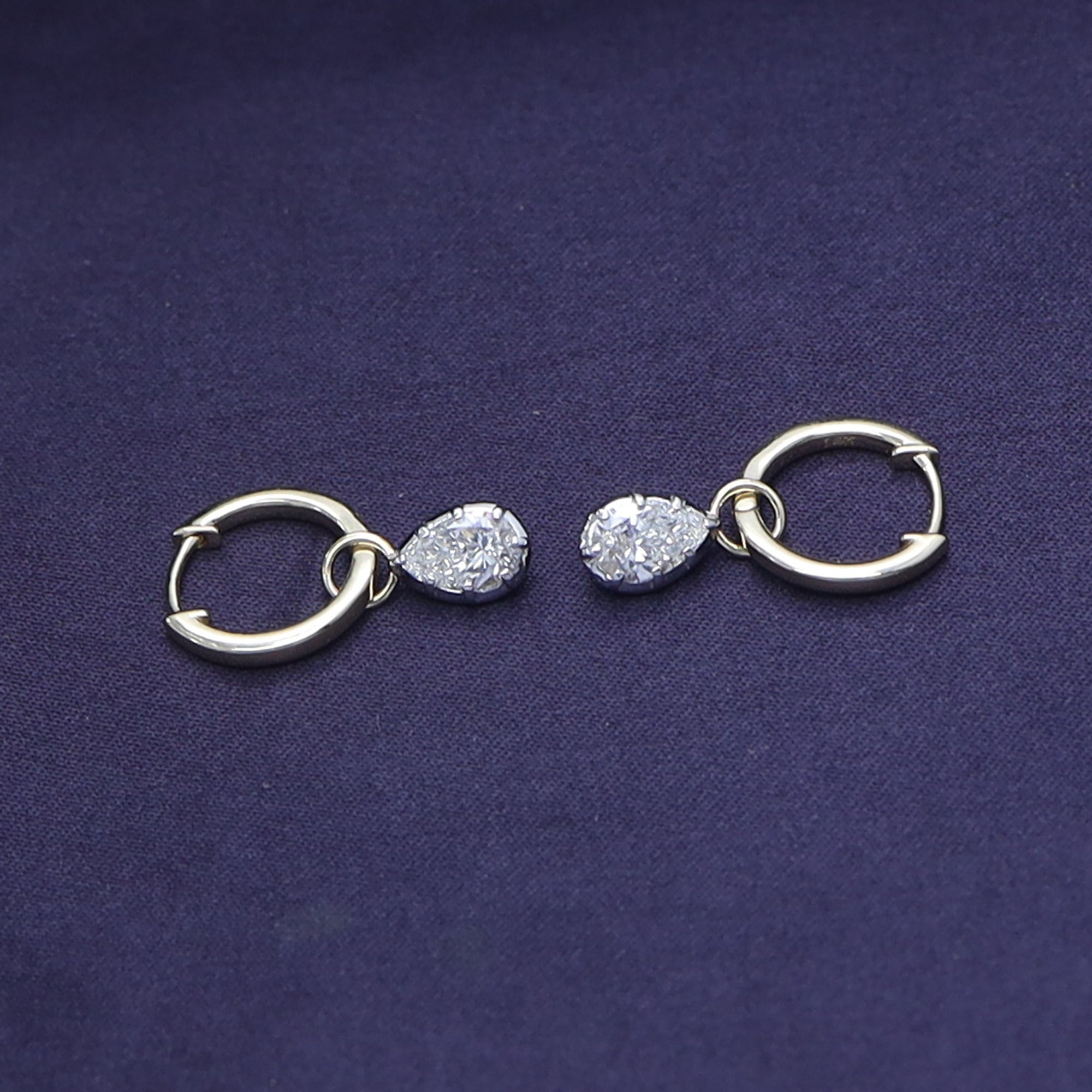 Pear Shape Lab Grown Diamond Two Tone Drop Huggie Hoop Earrings