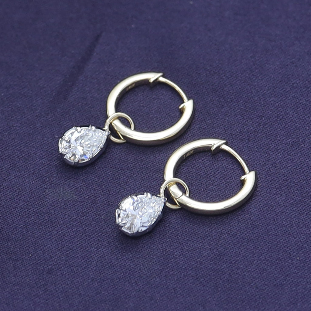 Pear Shape Lab Grown Diamond Two Tone Drop Huggie Hoop Earrings