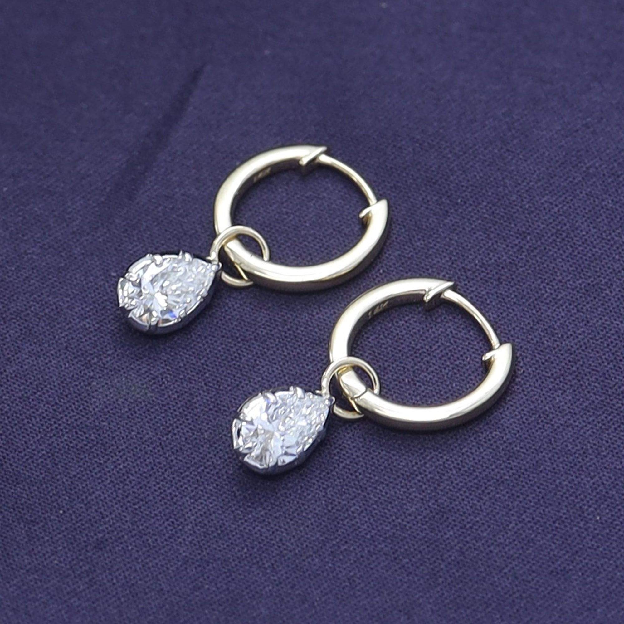 Pear Shape Lab Grown Diamond Two Tone Drop Huggie Hoop Earrings